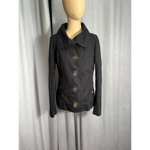 Soia & Kyo Black Lightweight  Cotton Jacket, Funnel Neck, Blazer, Coat, Medium